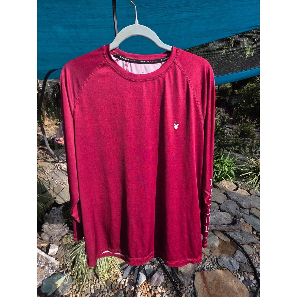 Spyder Swim Mens Rash Guard Long Sleeve UPF 50+ Red Heather Large
